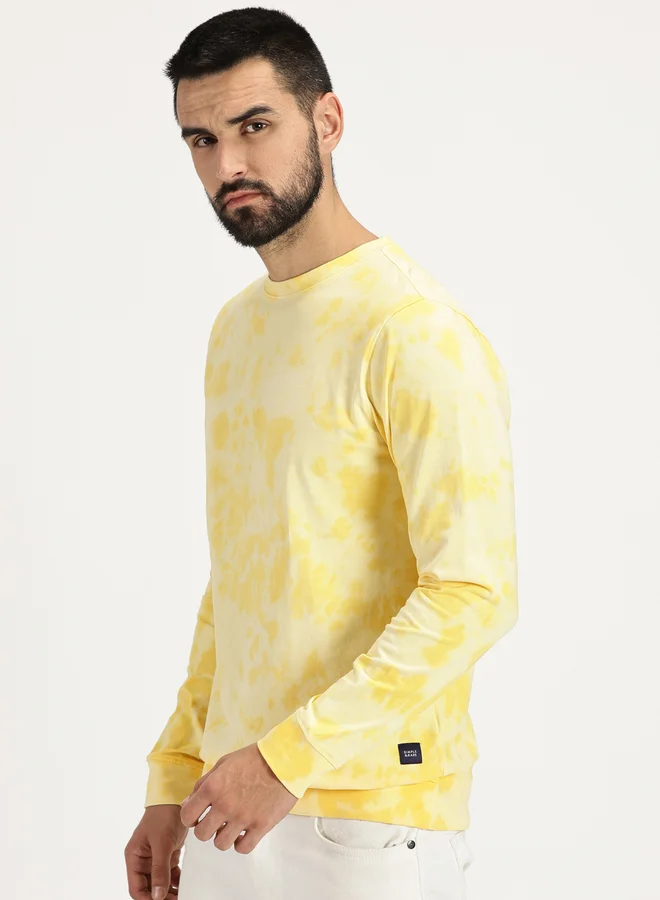 Simple And Rare Simple And Rare Tie and Dye Print Round Neck T-Shirt with Long Sleeves