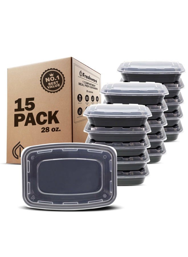 Freshware Meal Prep Containers [15 Pack] 1 Compartment Food Storage Containers with Lids, Bento Box, BPA Free, Stackable, Microwave/Dishwasher/Freezer Safe (28 oz) - Image 1
