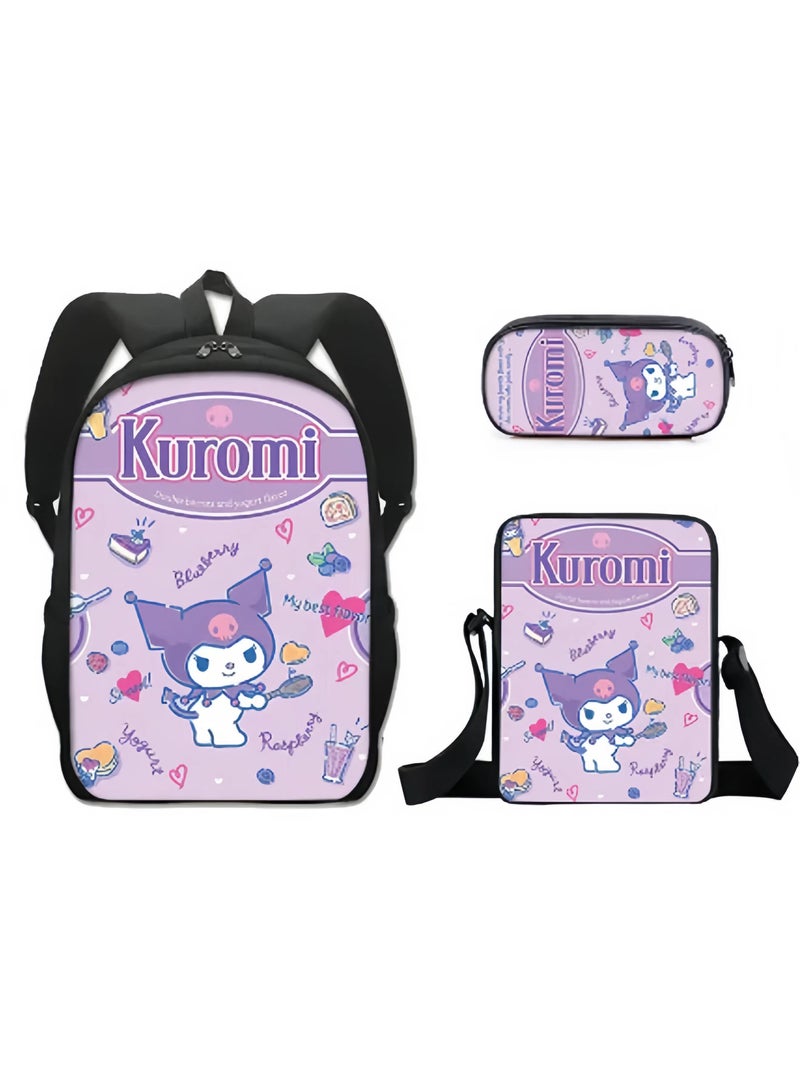 2025-2026 backpack pencil case satchel three-piece large-capacity leisure sports travel backpack student school backpack suitable for boys and girls kuromi fans