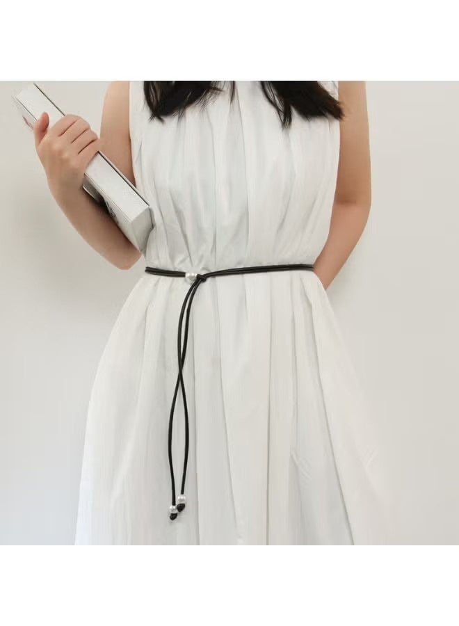 2pcs Womens Belt PU Leather Skinnny Belt Knotted Adjustable Slim Leather Waist Band Strap Rope Waistbands Belt For Jeans Pants Dresses(Black+White) - Image 2