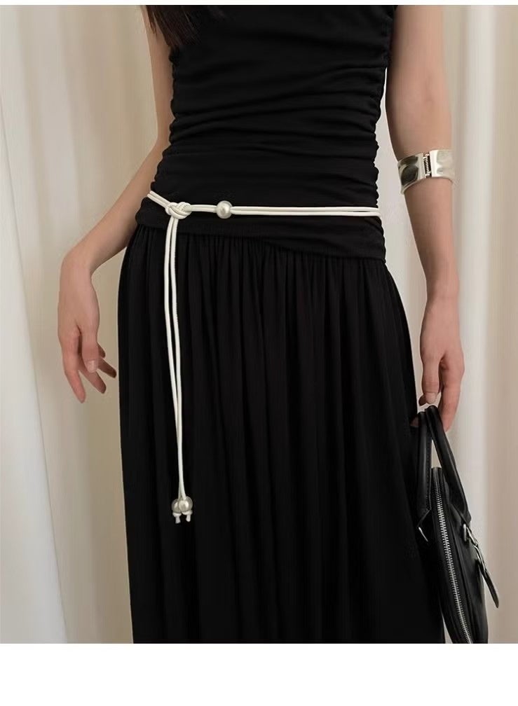 2pcs Womens Belt PU Leather Skinnny Belt Knotted Adjustable Slim Leather Waist Band Strap Rope Waistbands Belt For Jeans Pants Dresses(Black+White) - Image 5