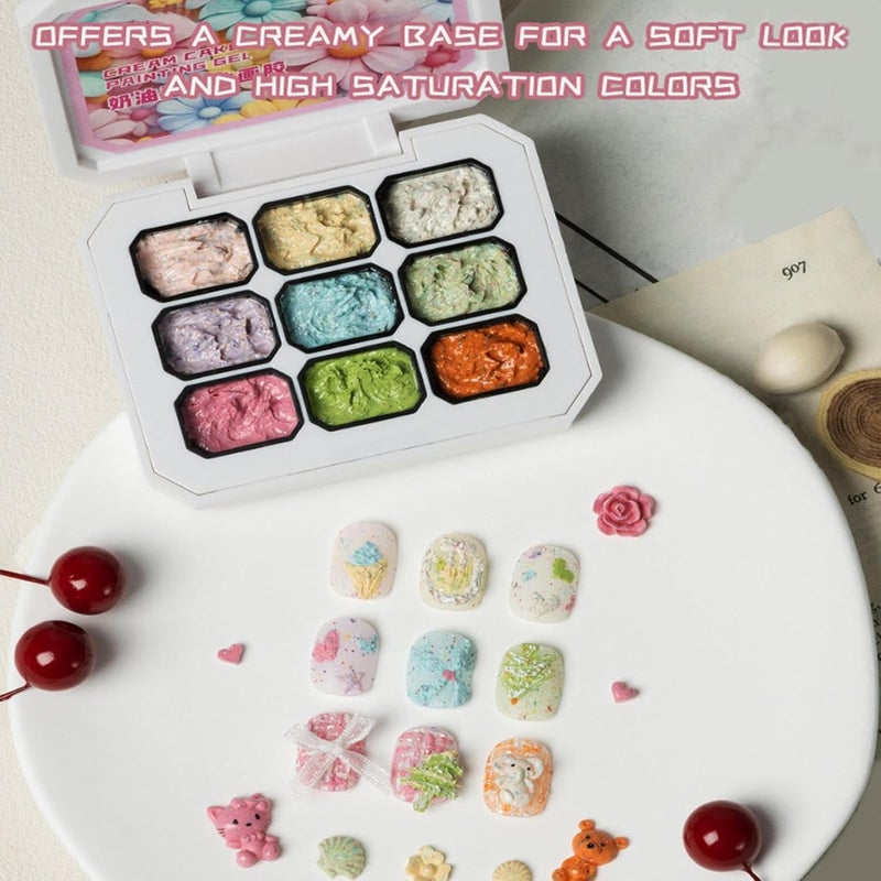 Nail Gel Palette - 9-Color Chip-Resistant Fingernail Art - Cream Nail Gel Kit | for Girls Women Bridal Home DIY Fingernail Holiday French Tips Extension Birthday - Image 2