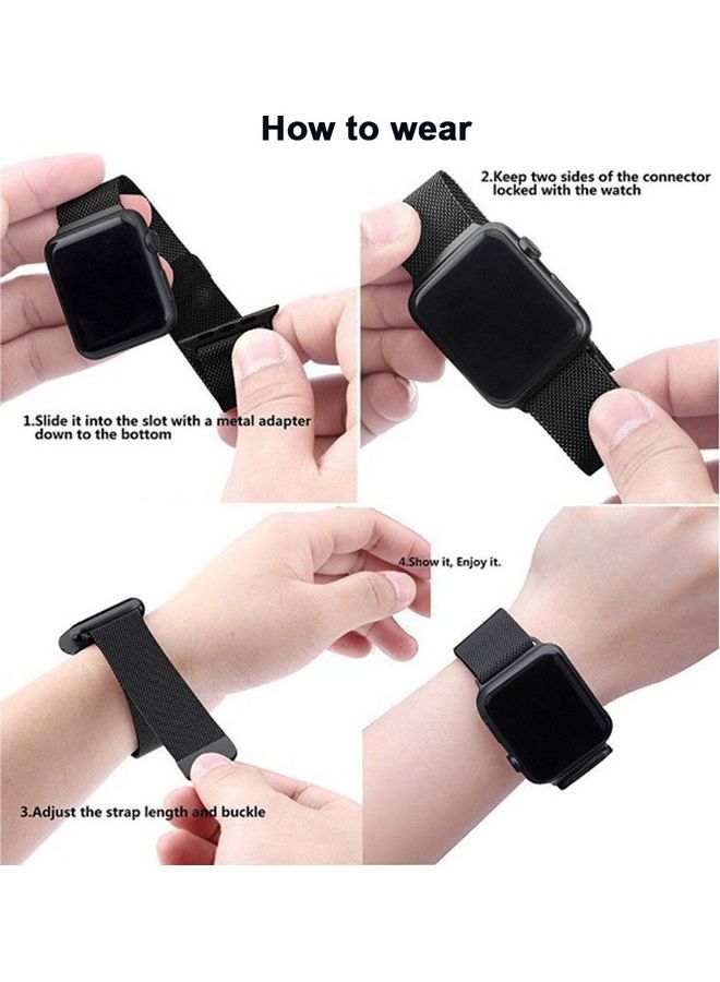 Milanese Loop Band Strap Compatible With Apple Watch 7 6 5 Stainless Steel 42 mm 44mm 45mm Iwatch Series Bracelet Accessories Watchband Black - Image 2