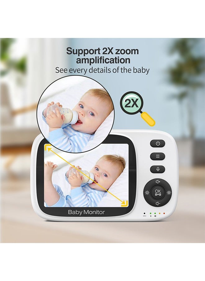 Ocean - Video Baby Monitor with 1000ft Long Range, Auto Night Vision & Lullabies Playing, 3.2'' LCD Display, 2-Way Audio Talk, Temperature Sensor, Clock & Timer, Support 2X Zoom Amplification - Image 1