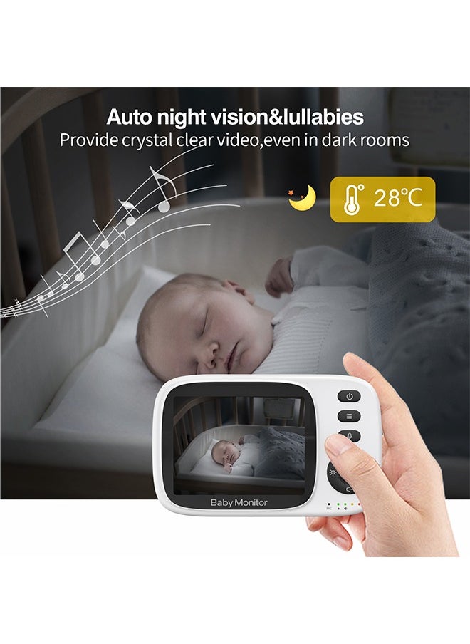 Ocean - Video Baby Monitor with 1000ft Long Range, Auto Night Vision & Lullabies Playing, 3.2'' LCD Display, 2-Way Audio Talk, Temperature Sensor, Clock & Timer, Support 2X Zoom Amplification - Image 1