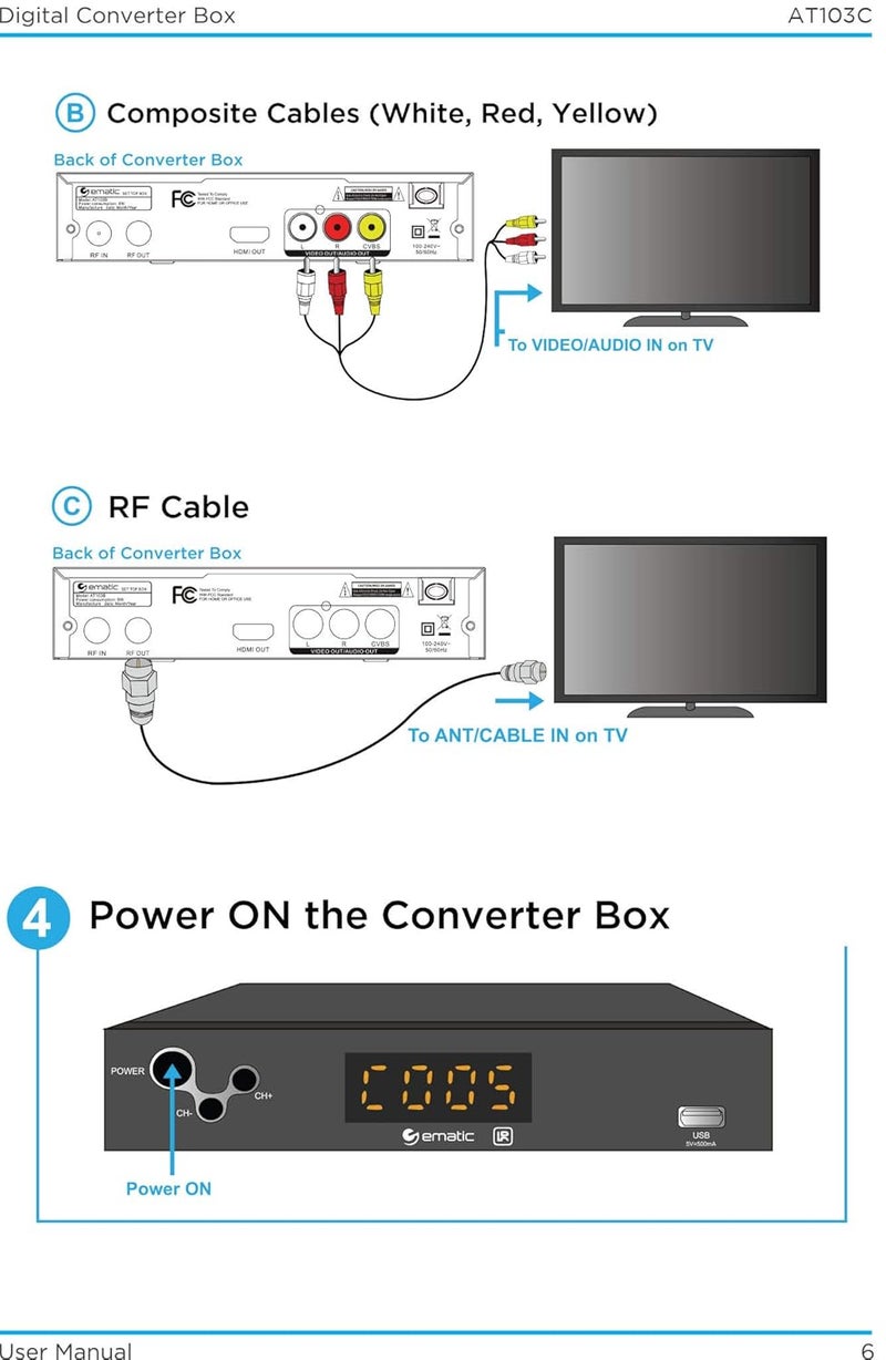 Ematic Digital Converter, Digital TV Converter Box with Recording, Playback, & Parental Controls, AT103B (Non-Retail Packaging) - Image 4