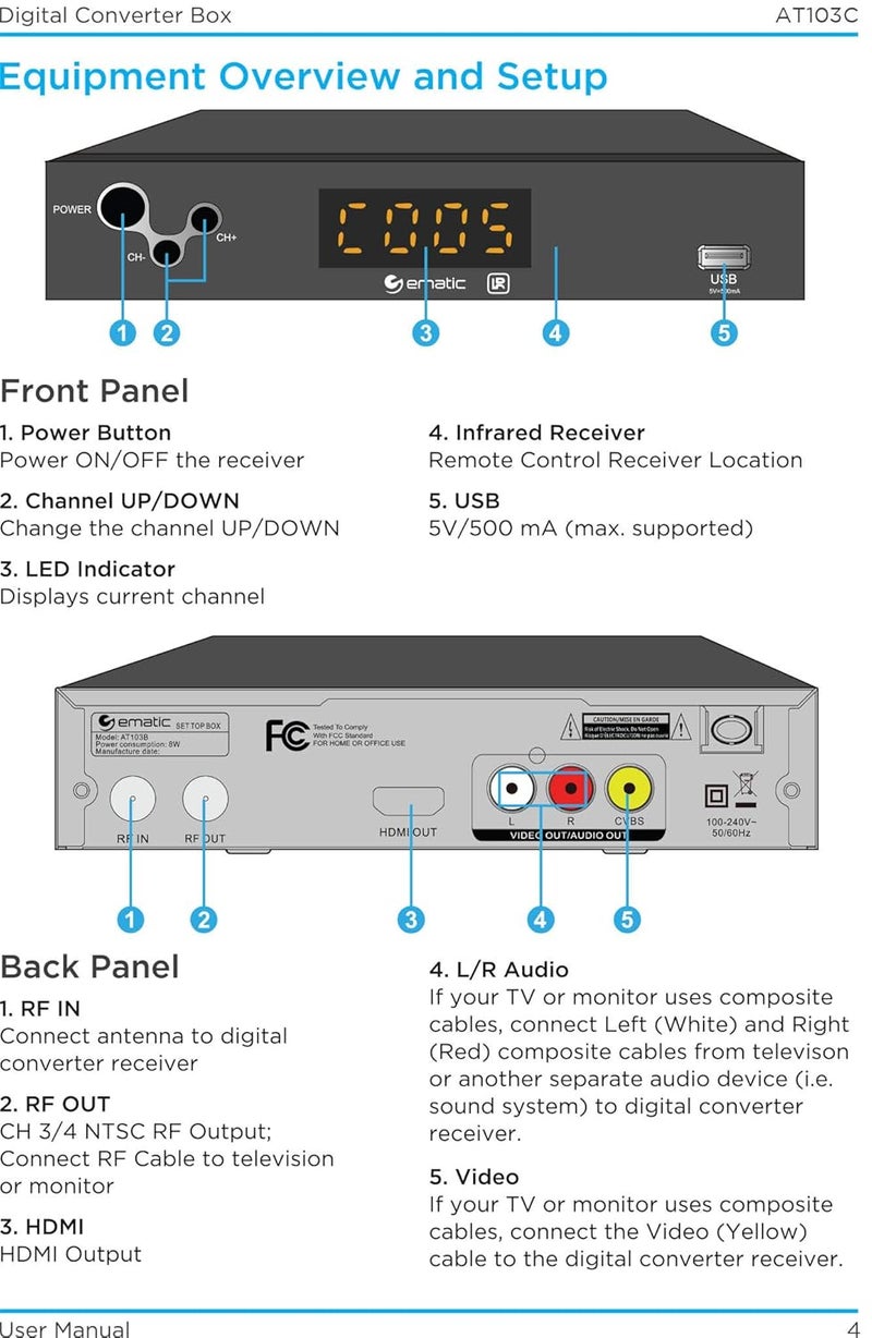 Ematic Digital Converter, Digital TV Converter Box with Recording, Playback, & Parental Controls, AT103B (Non-Retail Packaging) - Image 3