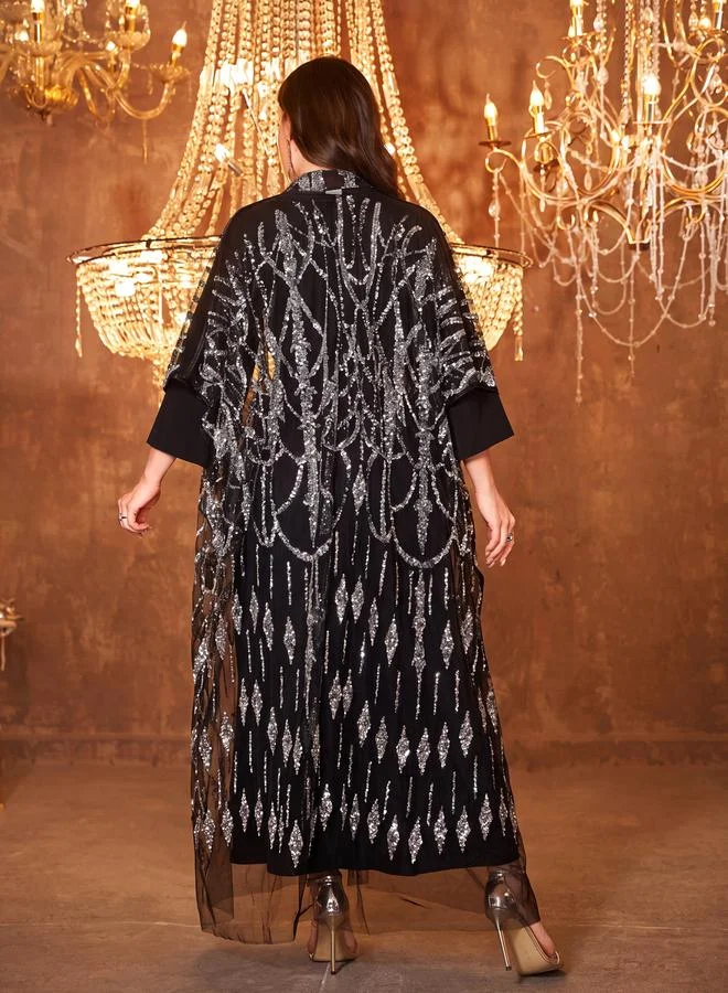 Supgir Plus Size Sequin Cape and Maxi Dress Co-ord Set