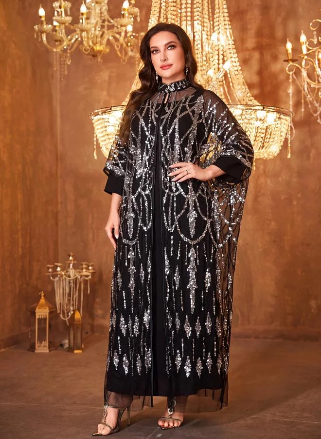 Supgir Plus Size Sequin Cape and Maxi Dress Co-ord Set