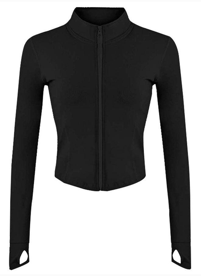 Tanming Women's Full Zip Seamless Workout Jacket Running Yoga Slim Fit Track Jacket (Black-S)  - Image 1