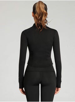 Tanming Women's Full Zip Seamless Workout Jacket Running Yoga Slim Fit Track Jacket (Black-S)  - Image 5