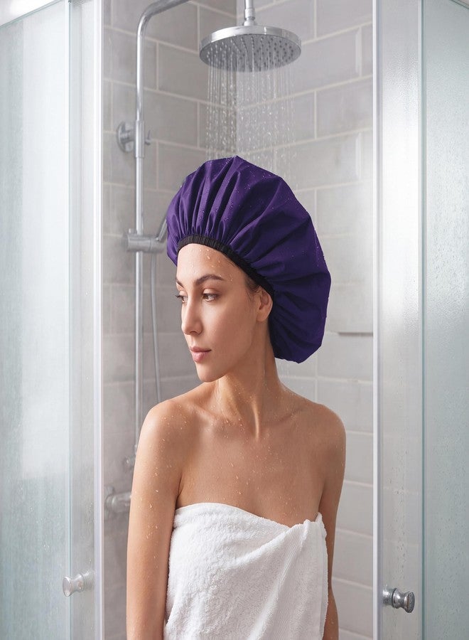 Edoneery Extra Large Shower Cap for Women, Reusable Waterproof Shower Bonnet with Satin Lining, Double Layer Washable Bath Hair Cap for Braids, Locs, Long Thick Curly Hair, Natural Hair(Big Dark Purple - Image 5