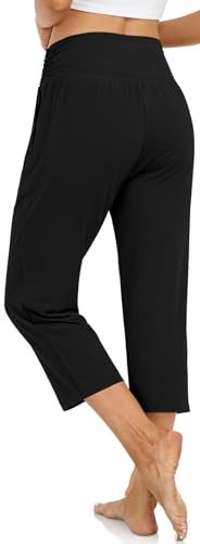 UEU Women's Plus Size High Waist Capri Casual Summer Loose Fitting Yoga Pants Comfy Lounge Sweat Capris Sweatpants with Pockets(Black,3XL) - Image 4