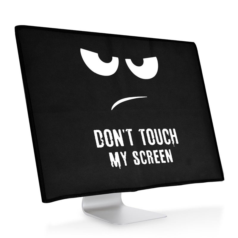 kwmobile Computer Monitor Cover Compatible with 27-28" Monitor - Don't Touch My Screen White/Black - Image 1