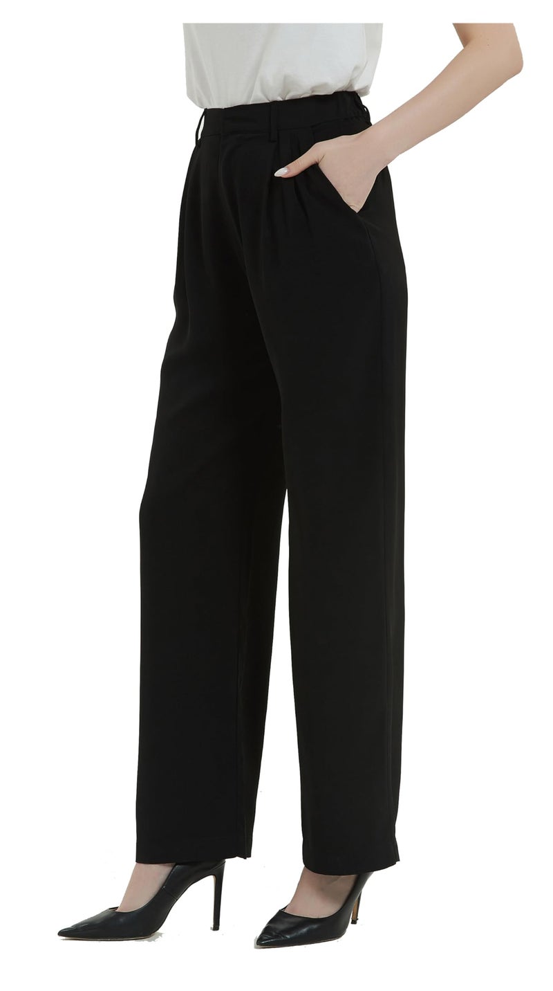 Tronjori Women High Waist Casual Straight Leg Long Business Work Suit Dress Pants Wide Leg Trousers Regular Waistband(4, Black) - Image 1
