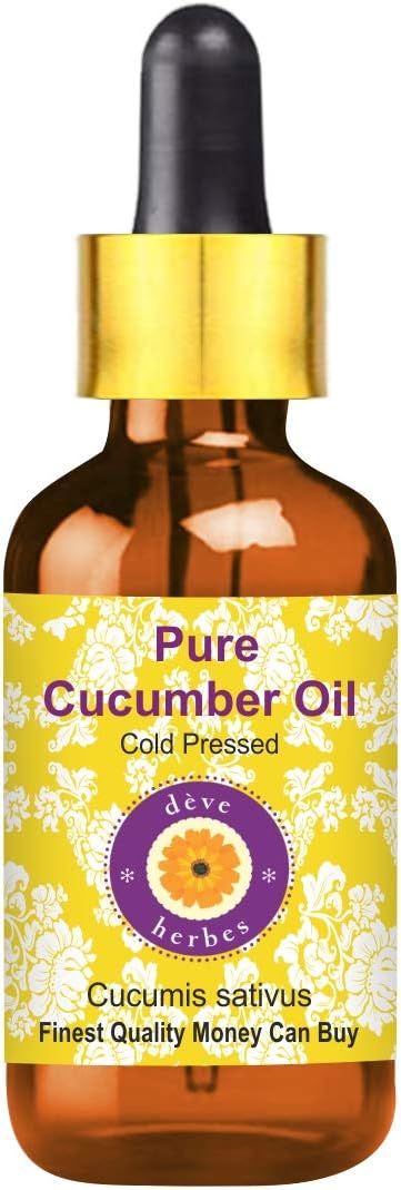Deve Herbes Pure Cucumber Oil Cucumis sativus NonSticky NonGreasy For Skin Hair Massage DIY Use 50ml with Glass Dropper