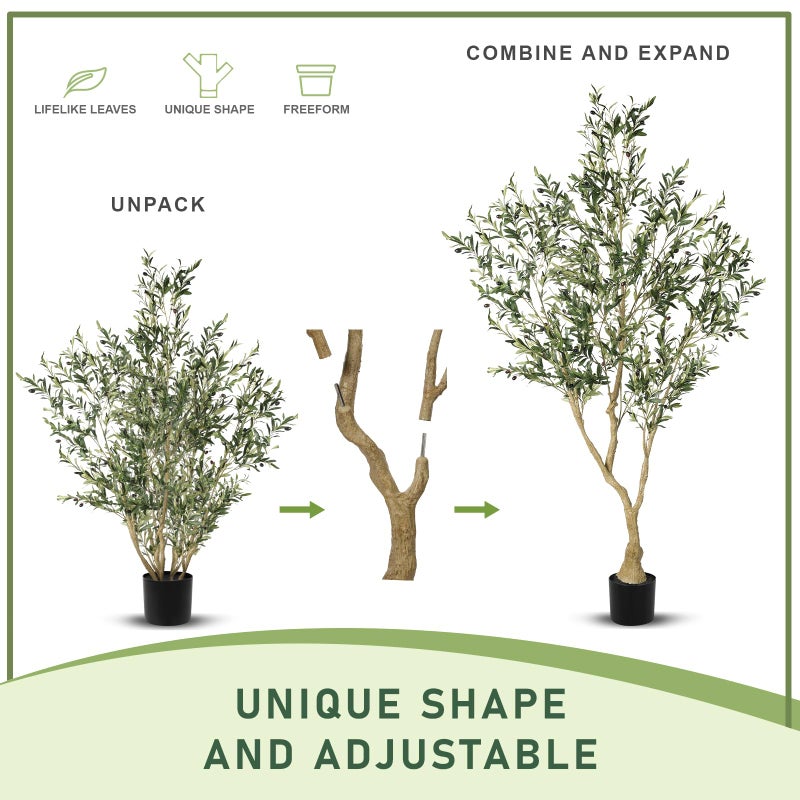 LYERSE Olive Trees Artificial Indoor - Faux Olive Tree 7ft with Large Olive Branches and Lifelike Fruits - Fake Olive Tree for Modern Home Office House Living Room Decor - Image 2