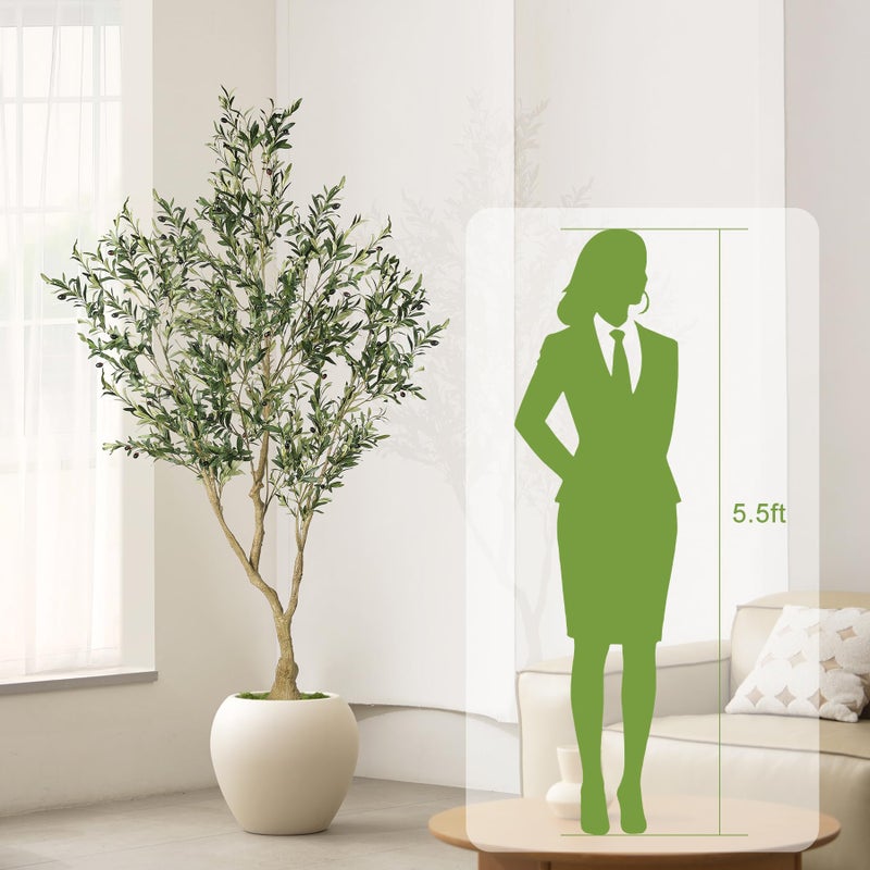 LYERSE Olive Trees Artificial Indoor - Faux Olive Tree 7ft with Large Olive Branches and Lifelike Fruits - Fake Olive Tree for Modern Home Office House Living Room Decor - Image 5