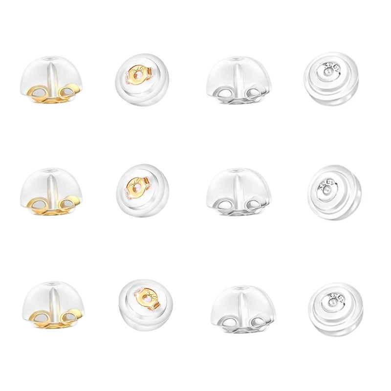 KASBEE Silicone Earring Backs, 925 Sterling Silver Earring Backings, Hypoallergenic Ear Stoppers, Earring Safety Backs, Gold, Silver, 6 Pairs - Image 1