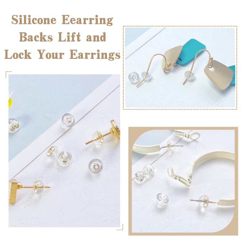 KASBEE Silicone Earring Backs, 925 Sterling Silver Earring Backings, Hypoallergenic Ear Stoppers, Earring Safety Backs, Gold, Silver, 6 Pairs - Image 2