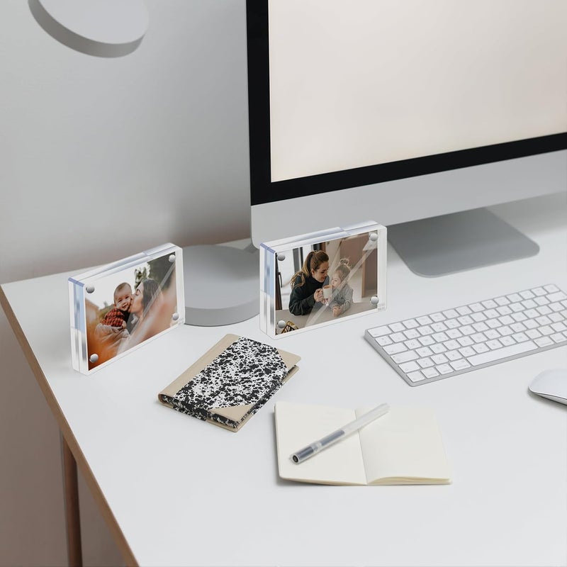 GENGENZER Mini Picture Frame 2.5x3.5 inch Clear Acrylic Magnetic Photo Business Card Frame 20mm Thick Double Sided Wallet Size Desktop Display Frames for Office Home Decor Photos Cards (20 Pcs) - Image 3