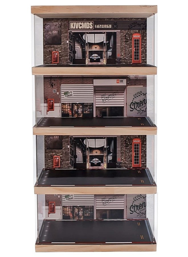 Kivcmds 1:24 Scale 4-Tier Vehicle Display Case with Parking Lot Scene for Sports Car & Lego Collectors, Display Stand for Alloy Car Model Toy (4-Tier Auto Repair Store Scene) - Image 1