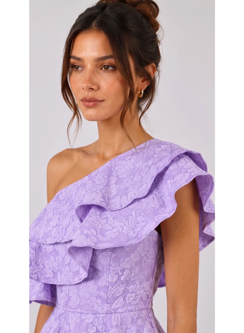 2Trendy Women's Lilac One-Shoulder Top with Ruffles and Peplum Hem