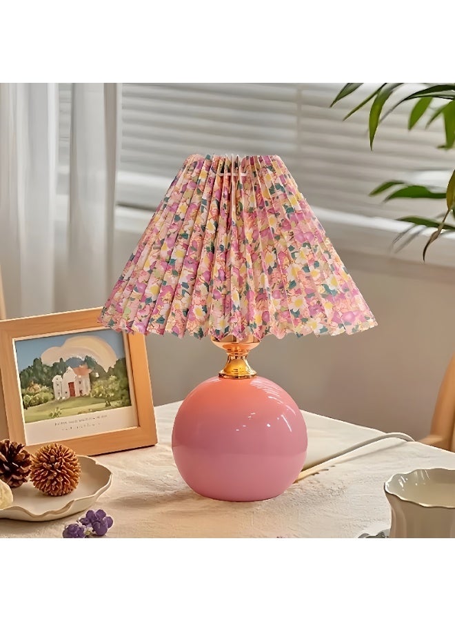 LBMT مصباح سيراميك عتيق لغرفة المعيشة،مصباح ليلي LED مقاس 11 بوصة مع 3 ألوان قابلة للتعتيم وظل من القماش، مصباح طاولة بجانب السرير ومصباح طاولة للعناية بالعين مناسب لغرفة نوم المكتب المنزلي وحضانة الأطفال (وردي) - Image 1