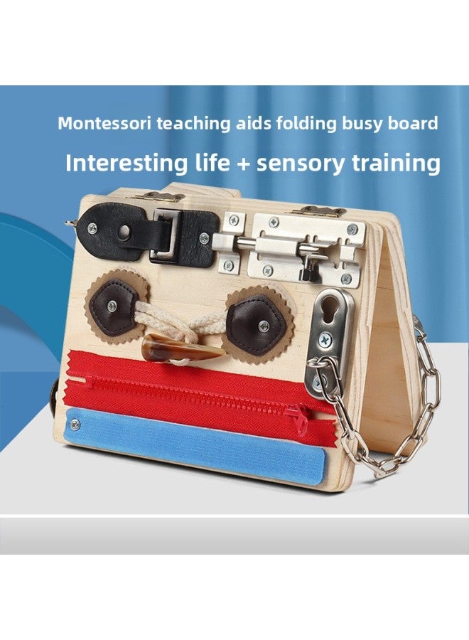 Children's Door Latch Unlock Busy Board House Door Opening Board Baby Early Education Educational Unlocking Busy Board Toy-Color:Folding Busy Board  - Image 1
