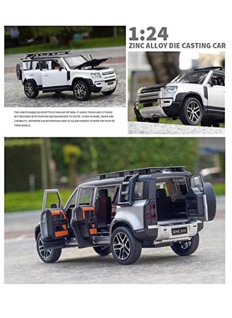 FUSIONPULSE 1:24 Scale Land Rover Defender Toy Cars, Diecast Model Luxury Metal Car Collection, Zinc Alloy Pull Back with Front and Back Lights and Sound, Open Doors  - Image 3