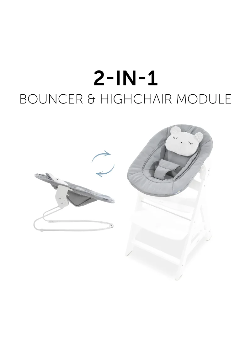 hauck Alpha Bouncer 661833 Baby Rocker High Chair Attachment 2 In 1 Can Be Used From Birth With Cushion And Compatible With Wooden High Chair Alpha + And Beta + Pastel Bear - Grey