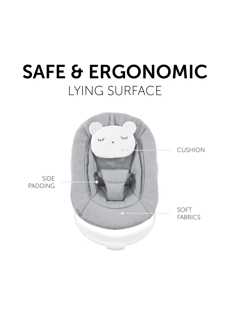 hauck Alpha Bouncer 661833 Baby Rocker High Chair Attachment 2 In 1 Can Be Used From Birth With Cushion And Compatible With Wooden High Chair Alpha + And Beta + Pastel Bear - Grey