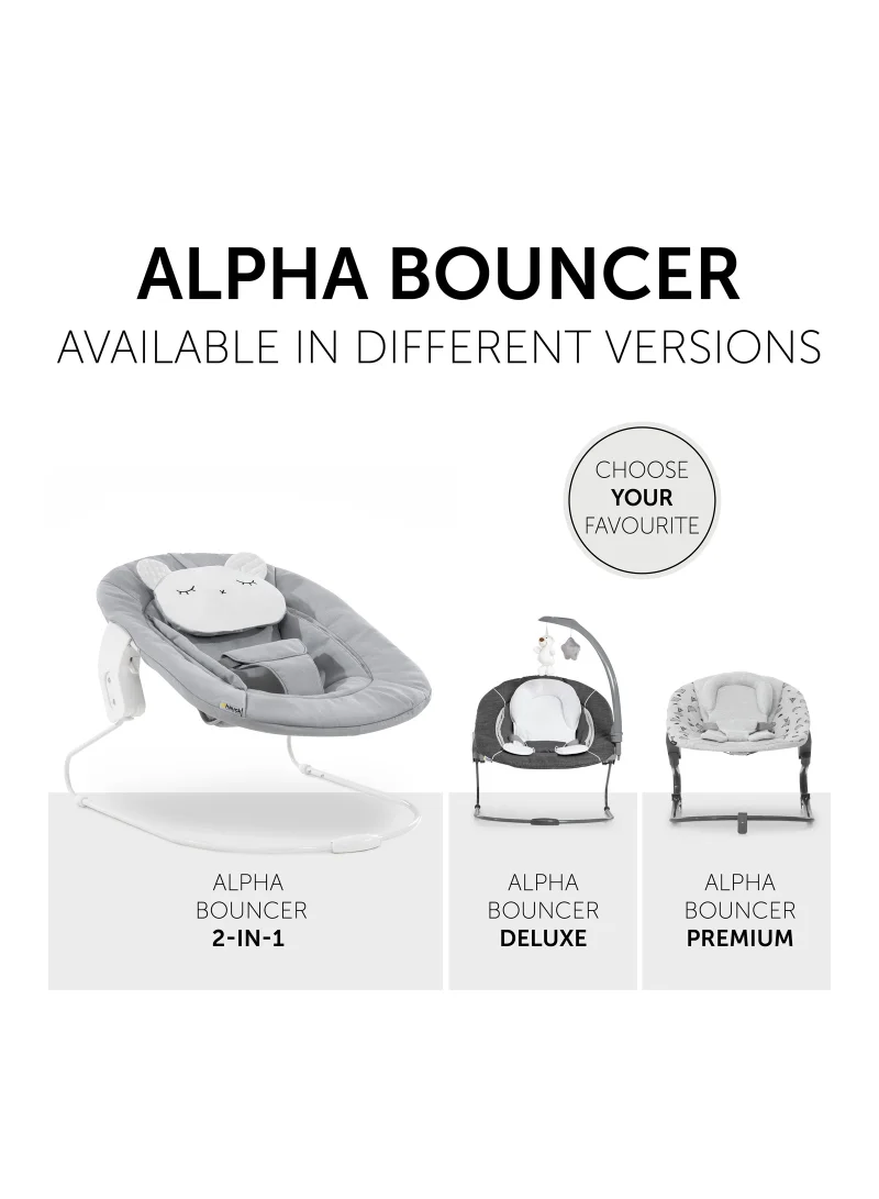 hauck Alpha Bouncer 661833 Baby Rocker High Chair Attachment 2 In 1 Can Be Used From Birth With Cushion And Compatible With Wooden High Chair Alpha + And Beta + Pastel Bear - Grey