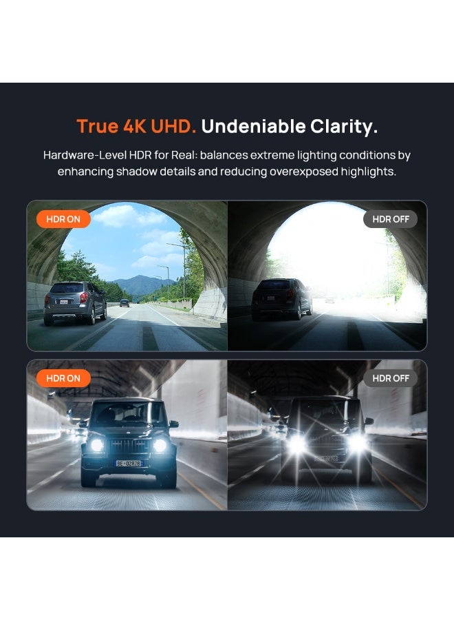 70 ماي كاميرا داش A800SE للسيارة أمامية وخلفية 4K UHD + 1080P مع GPS وواي فاي، كاميرا مزدوجة للسيارة تشمل بطاقة SD سعة 128GB، فتحة F1.55 HDR، مراقبة مواقف 24/7، رؤية ليلية، ADAS، شاشة IPS بحجم 3 إنش، تصل إلى 512GB كحد أقصى - Image 3