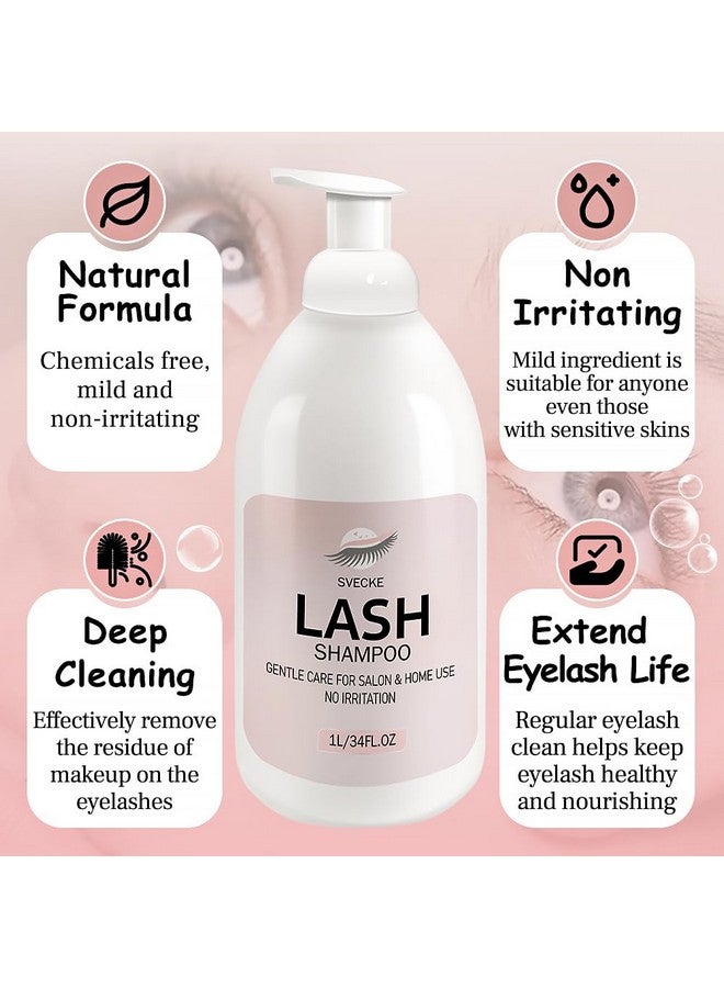 SVECKE Lash Shampoo 34 fl.oz/1 L, Eyelash Shampoo for Lash Extension, Eyelash Extension Cleanser, Lash Eyelid Foam Cleaning Kit for Salon Use and Home Use - Image 2