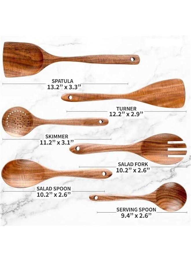 بيوينتي ماهمير ملاعق خشبية للطبخ من 6 قطع - ادوات خشبية من خشب الساج بلمسة نهائية ناعمة للطبخ - ملاعق خشبية ناعمة ومريحة للطبخ - ادوات طبخ خشبية غير لاصقة - مجموعات ملاعق خشبية - Image 2