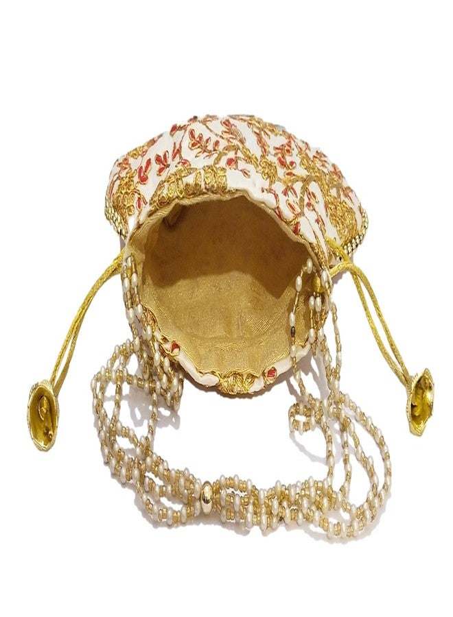 athizay Ethnic Potli Combo of 4 for Ladies Wedding Gifting Shagun (Beige, Golden) - Image 3