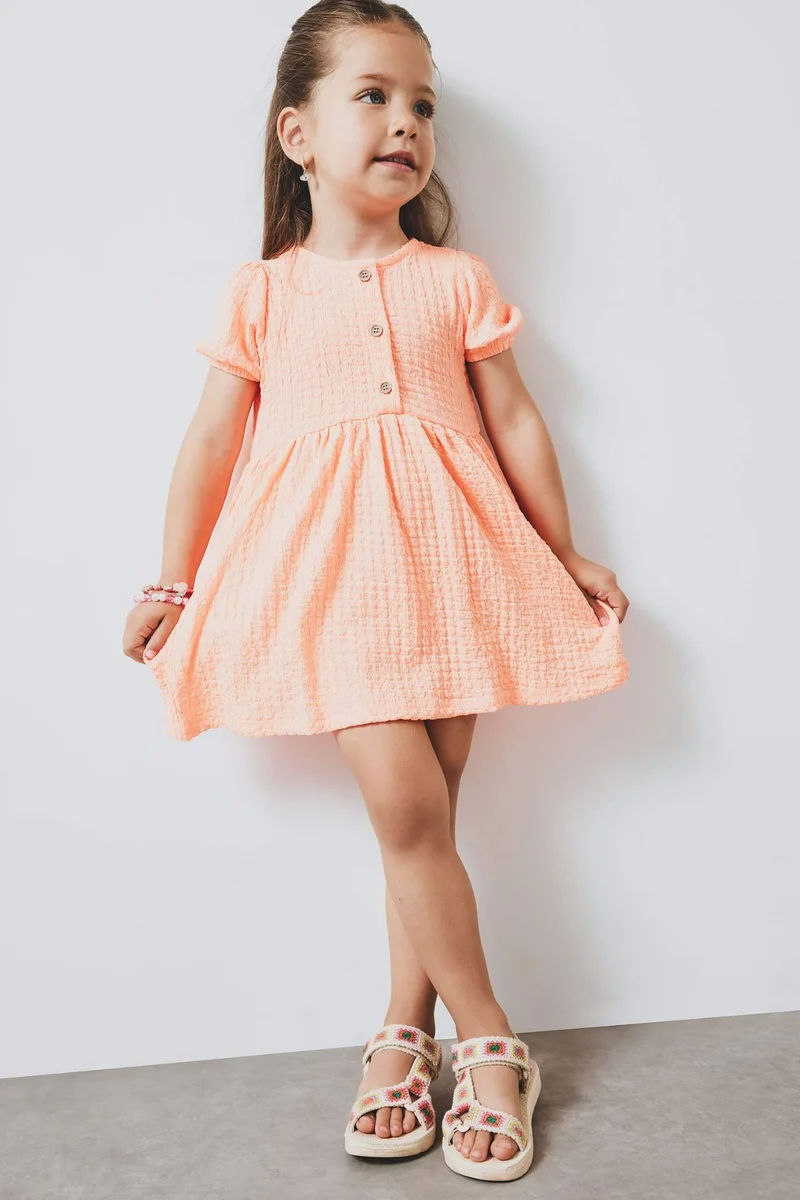 ديفاكتو Baby Girl Short Sleeve Crepe Dress