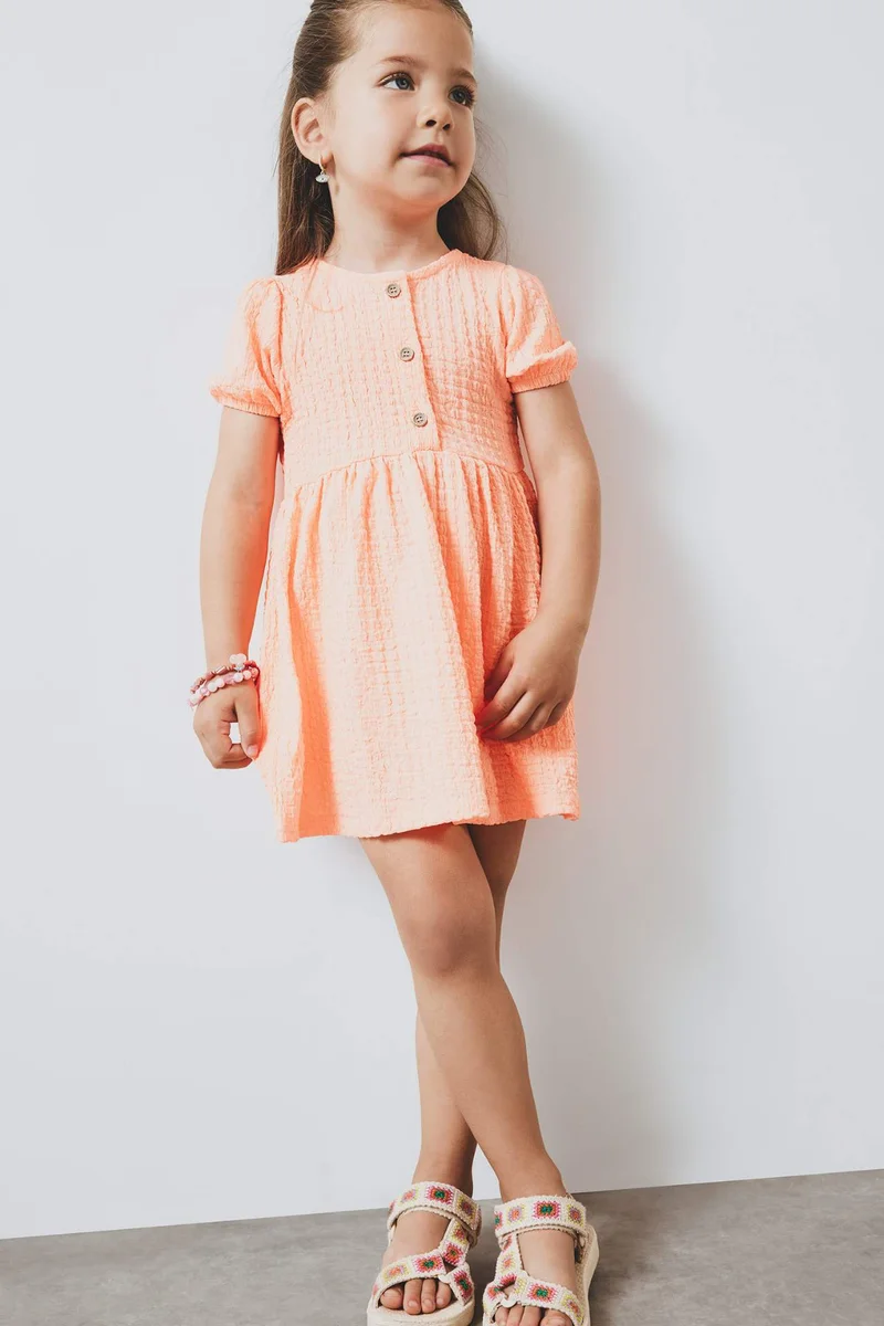 ديفاكتو Baby Girl Short Sleeve Crepe Dress