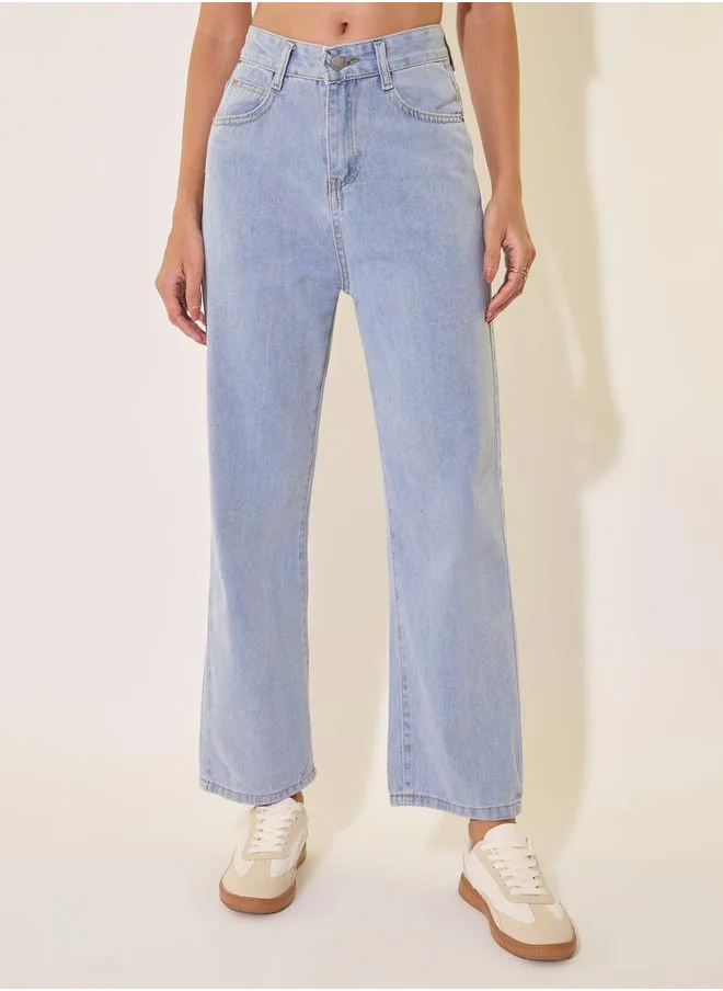 Styli Mid-Rise Straight Leg Faded Jeans