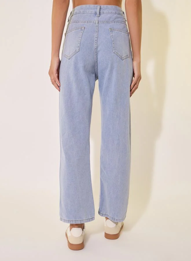 تايك تو Mid-Rise Straight Leg Faded Jeans