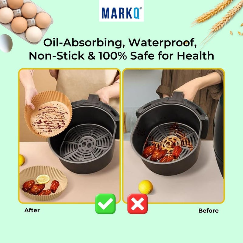 MARKQ ورق مقلاة الهواء القابل للاستخدام مرة واحدة - بطانات دائرية غير لاصقة، ورق خبز بدرجة غذائية لمقلاة الهواء، الفرن، الميكروويف، الطهي، الشواء، القلي، 16 سم، 100 ورقة - Image 4