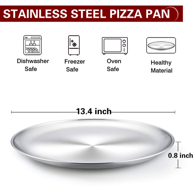 TeamFar Pizza Pan, 13.4 inch Stainless Steel Large Pizza Pan Tray Round Oven Baking Bakeware, Healthy & Heavy Duty, Oven & Dishwasher Safe - Image 2