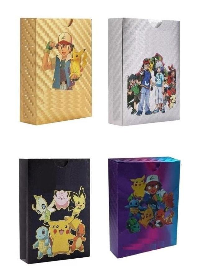 Pokemon POKEMON 220 Pcs Playing Cards All Rare Series Golden Cards TCG Deck Box - Vstar V Series EX Vmax GX Rare (55 Gold+55 Black+55 Silver+55Rainbow) Pack of 4 