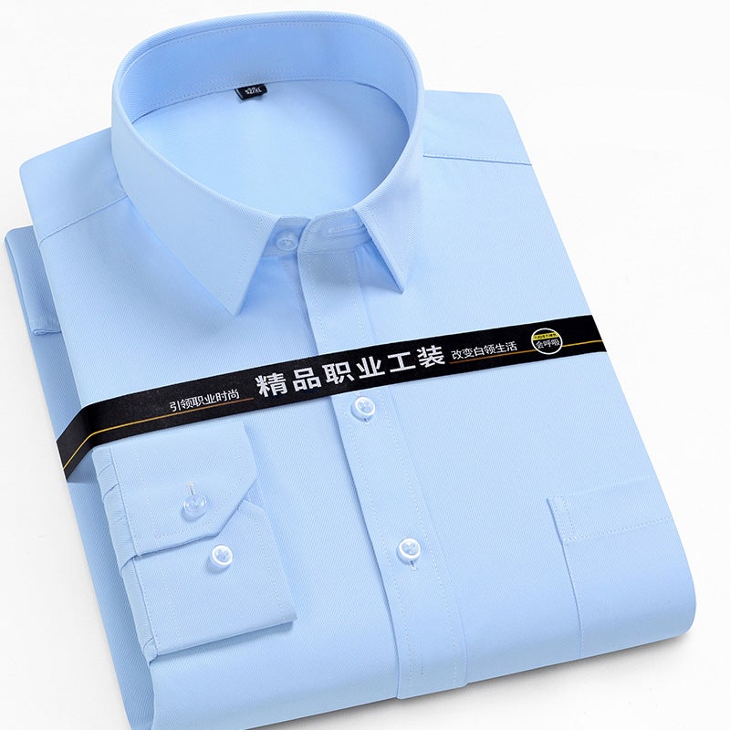 Style Tooling Shirt Men'S Long-Sleeved Shirt Solid Color Non-Ironing Business Wear Tooling Embroidered Logo - Image 3