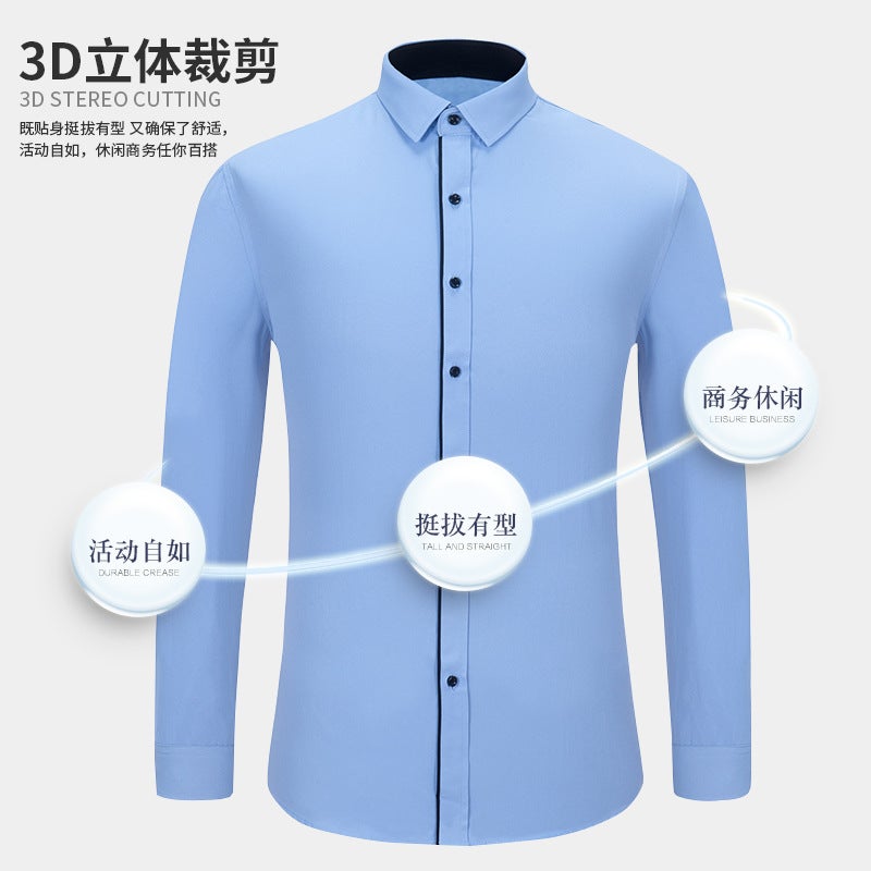 Style Tooling Shirt Men'S Long-Sleeved Shirt Solid Color Non-Ironing Business Wear Tooling Embroidered Logo - Image 5