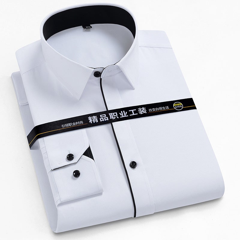 Style Tooling Shirt Men'S Long-Sleeved Shirt Solid Color Non-Ironing Business Wear Tooling Embroidered Logo - Image 4