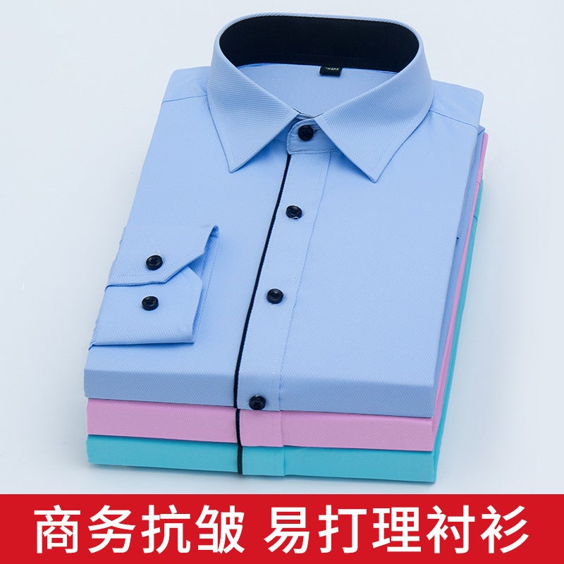 Style Tooling Shirt Men'S Long-Sleeved Shirt Solid Color Non-Ironing Business Wear Tooling Embroidered Logo - Image 2