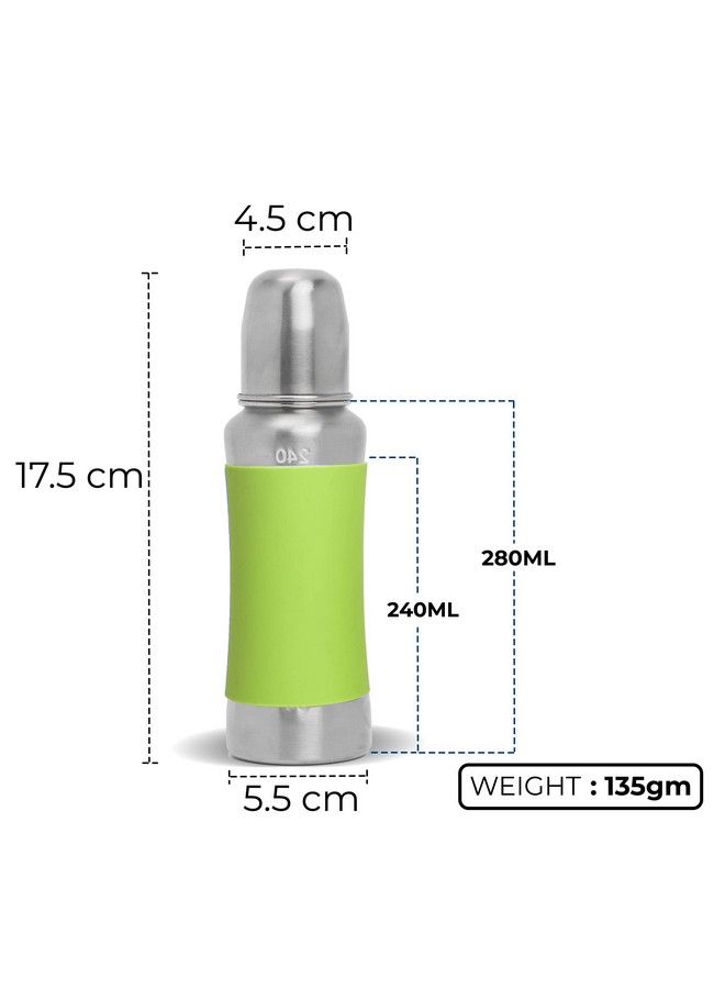 Speedex Stainless Steel Baby Feeding Bottle With Internal Ml Marking Silicon Grip (240 Ml Green Color) (3 Extra Nipple Free) - Image 5