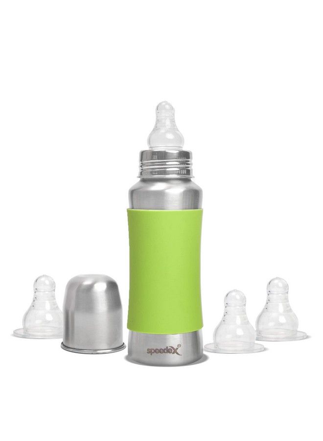 Speedex Stainless Steel Baby Feeding Bottle With Internal Ml Marking Silicon Grip (240 Ml Green Color) (3 Extra Nipple Free) - Image 2